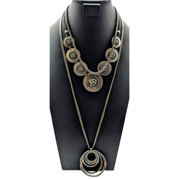 Lot of Three Silver Tone Boho & Chain Necklaces - Picture 1 of 8